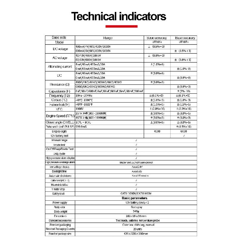 UNI-T UT105+ UT107 Plus Automotive Multimeter with Tachometer Engine Speed RPM VFC Tester Professional Digital Car Multi Meter