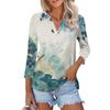 Женская летняя модная повседневная рубашка с v-образным вырезом и рукавами три четверти с принтом, топ
