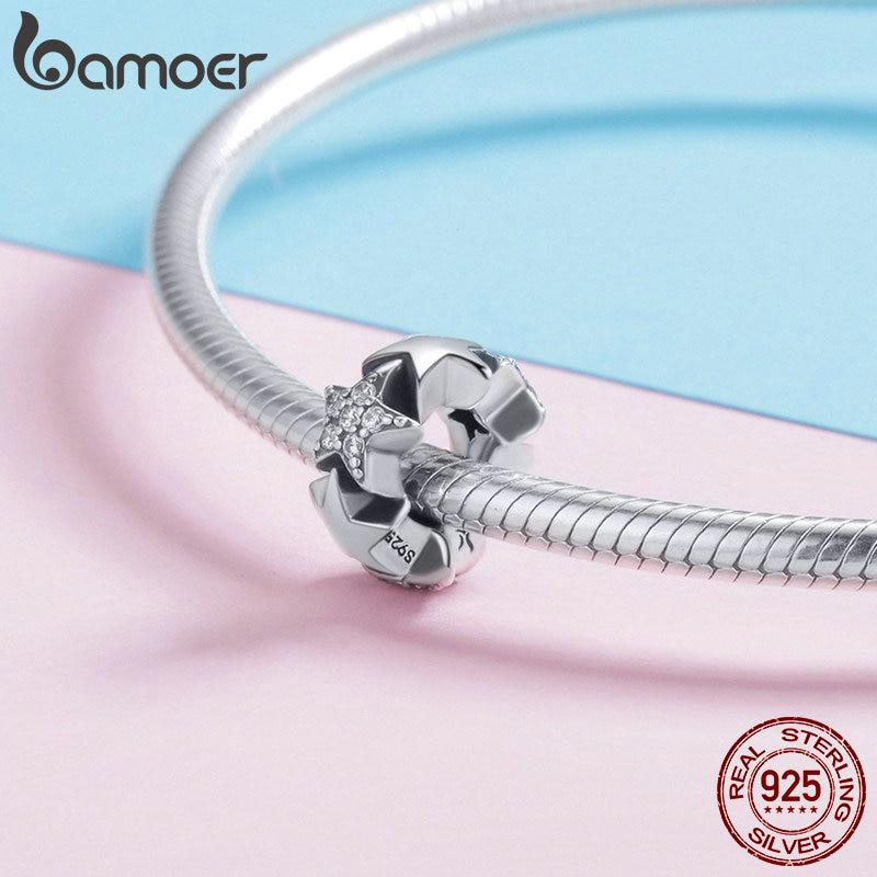 BAMOER из натурального стерлингового серебра 925 пробы, маленькие бусины от звезд до звезд, прозрачные проставки с цирконием, подходят для женских браслетов