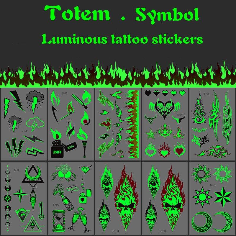 Tattoo Sticker TotemSymbol Flame Stars Moon Flash Luminous Tattoos Wolf Body Art Arm Waterproof Temporary Fake Tatoo Women Men