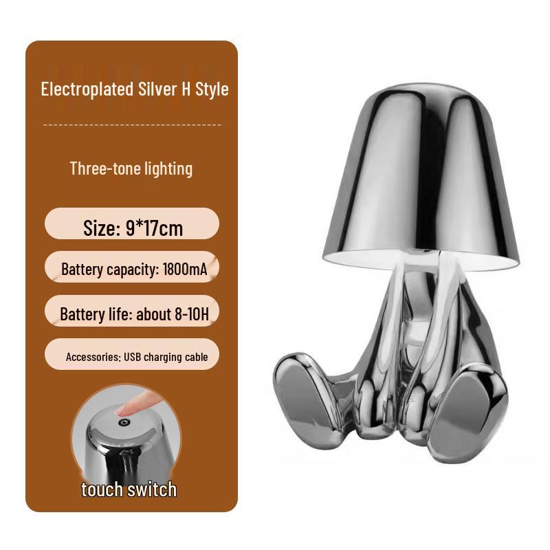 Creative Thinker Electroplated Gold Table Lamp: Rechargeable Night Light & Bedroom Ornament