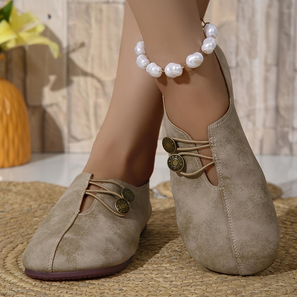 Удобная мягкая подошва с круглым носком, туфли на плоской подошве для женщин, украшенные пряжкой, повседневные дышащие, легкие, без застежек
