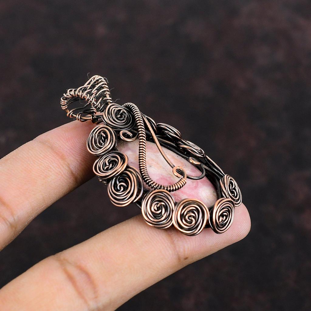 Rhodochrosite Pendant Copper Wire Wrapped Pendant Original Gemstone Pendant Beautiful Copper Jewelry Gift For Her Handmade Wire Wrap Jewelry