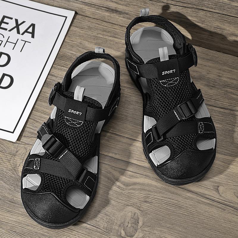 Мужские пляжные сандалии с закрытым носком, прочная нескользящая обувь для отдыха на открытом воздухе на лето, легкая универсальная сетчатая повседневная мужская стильная обувь