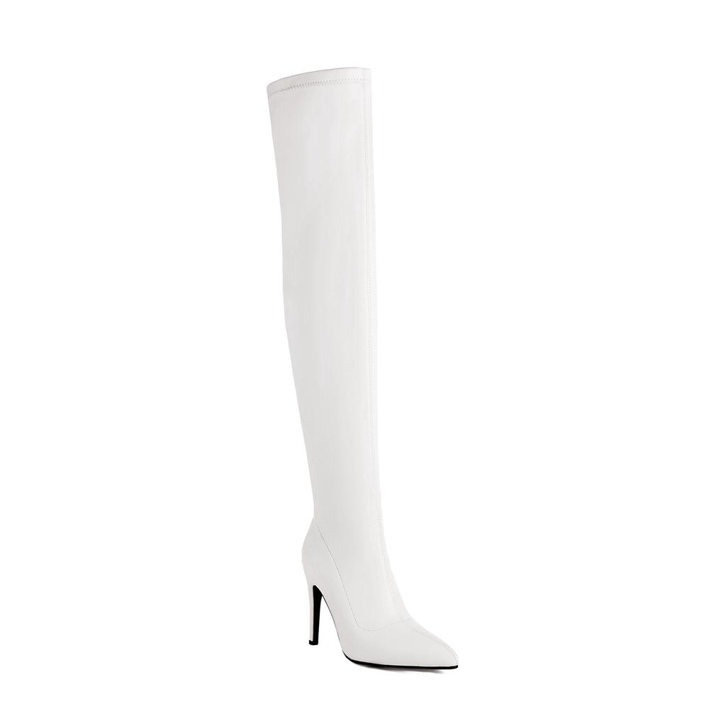 Krazing Pot PU Autumn Winter Shoes Stiletto High Heels Super Size Sexy Stovepipe Boots Pointed Toe Keep Warm Slip On Over-the-knee Boots