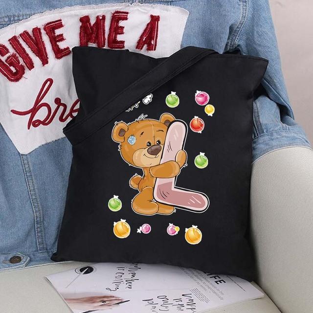 Женская парусиновая сумка-шоппер Harajuku, женская сумка большой вместимости, классическая винтажная сумка на плечо, милая сумка с узором медведя, большая сумка