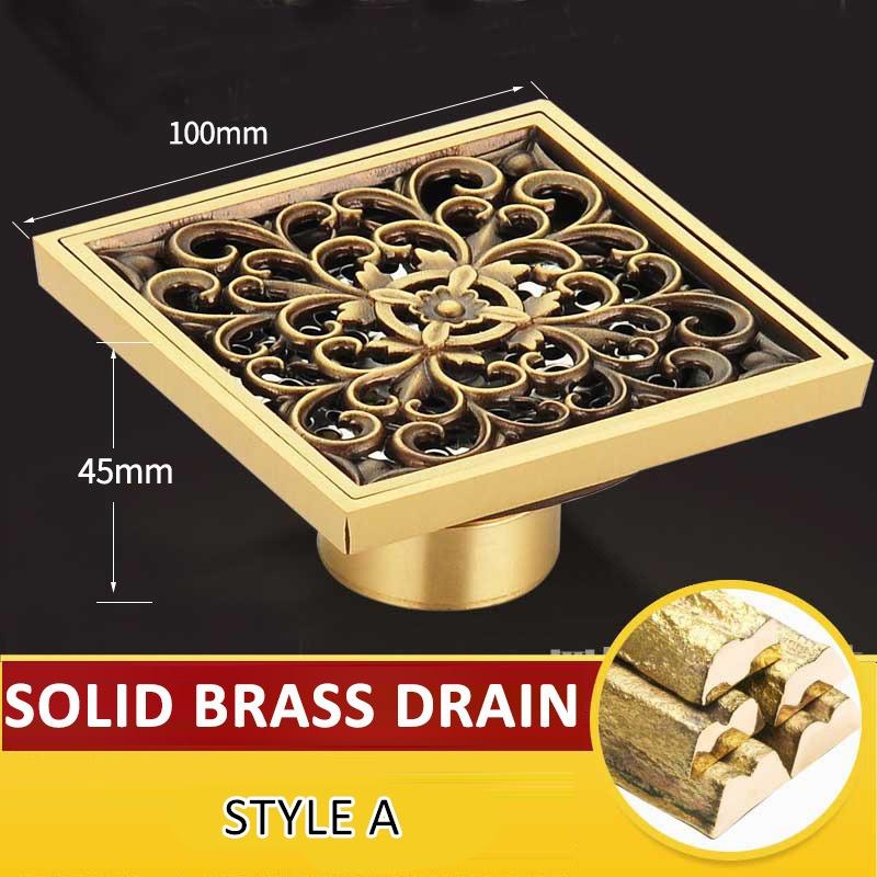 Square Antique Brass Floor Drain Bathroom Shower Insert Stopper Grates Waste Kitchen Floor Drain