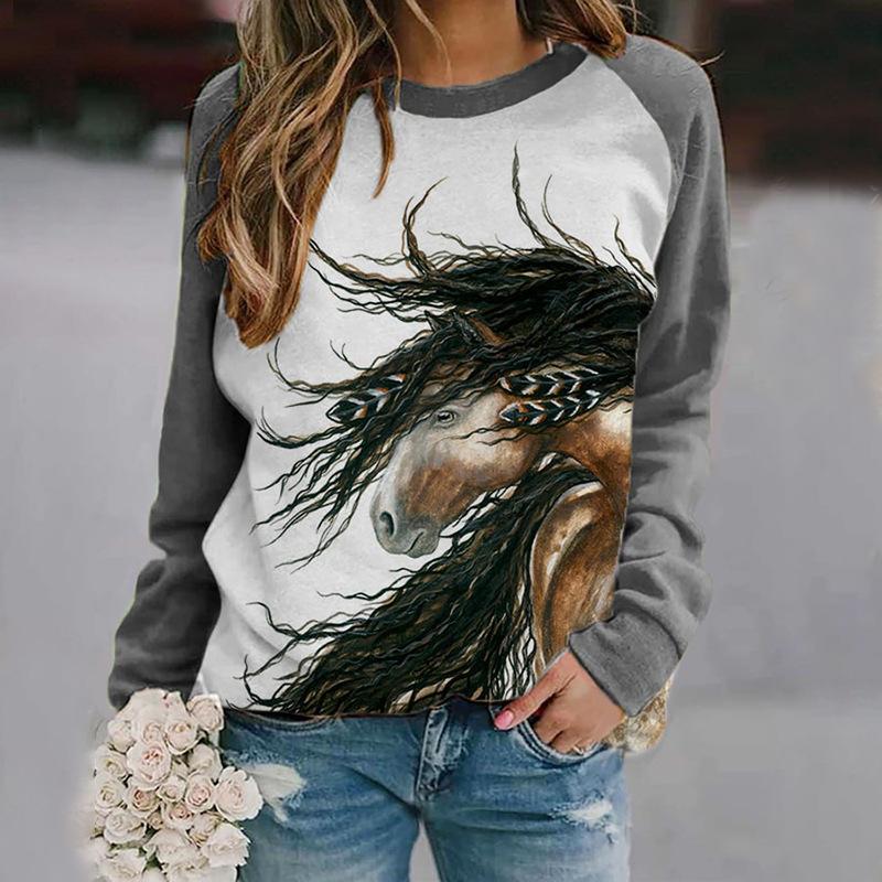 Autumn Women Thin Pullovers Winter Casual Tops Vintage 3D Printed Sweatshirt Ladies Street Long Sleeve Sports Hoodie