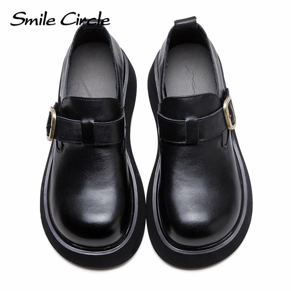 Женские туфли из натуральной кожи на плоской подошве с высокой пряжкой, модные удобные повседневные туфли