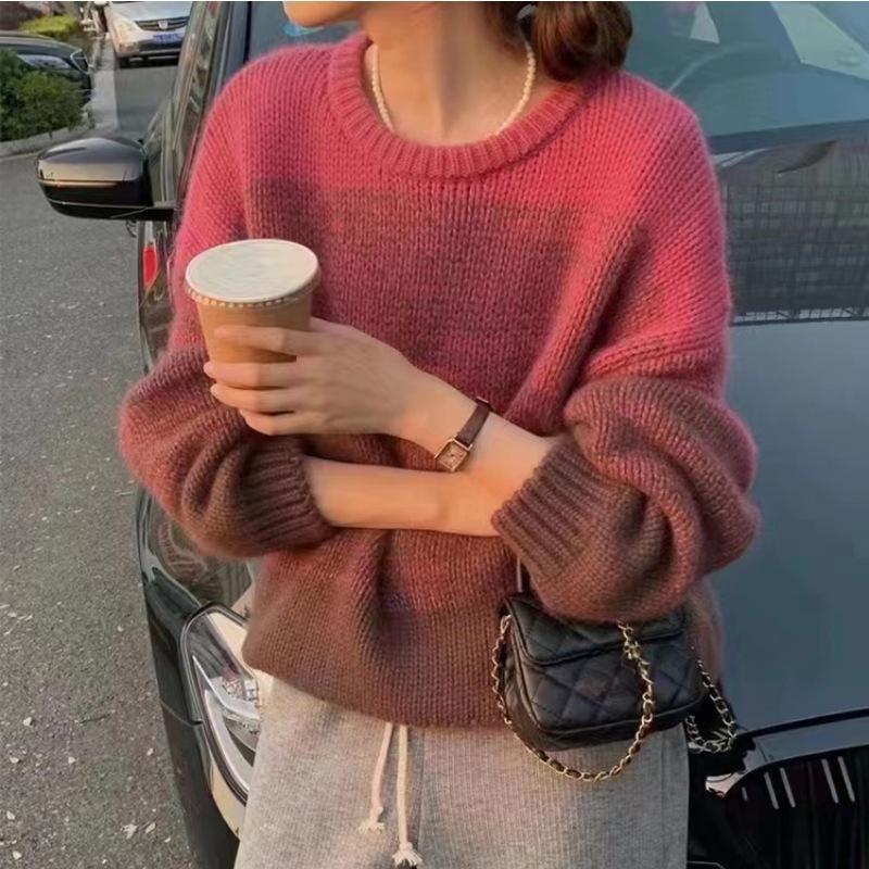 Women's Fashion Casual Fall Winter Colour Block Print Long Sleeve O-Neck Sweaters