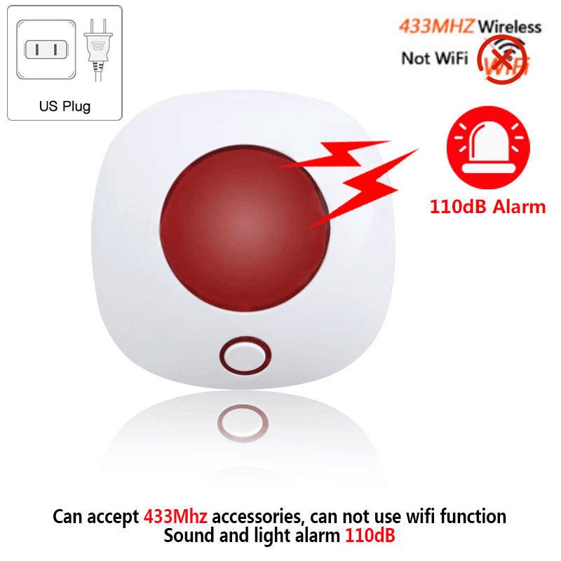 Indoor 433MHz Wireless Siren Standalone Burglar Home Security Alarm System High Decibel 110dB Sound Light Strobe Siren Loudspeak