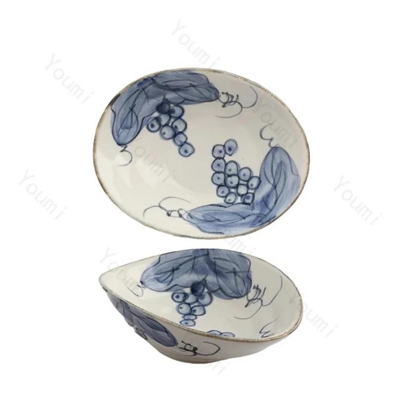 Творческая нестандартная керамическая тарелка с ретро-цветами, расписанными вручную, обеденные тарелки, домашние тарелки для завтрака, салата, фруктов, изысканная столовая посуда