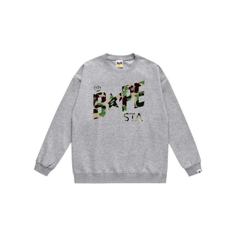 BAPE-Style Heavyweight Cotton Crewneck Sweatshirt Mens Oversized Streetwear Pullover Fall