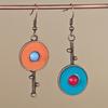Classic Asymmetric Ancient Bronze Metal Painting Drop Earrings Women Ethnic Red Blue Stone Statement Earrings Party Accessories