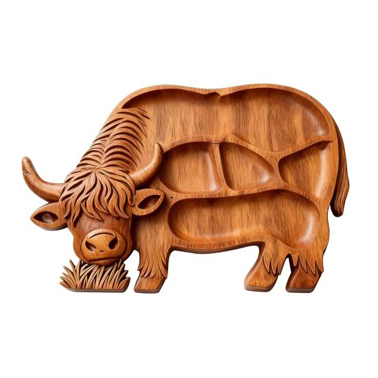 Поднос для закусок Форма кролика в деревенском стиле Сервировочная доска с несколькими отделениями Натуральное дерево Гладкая поверхность Организатор для мяса, фруктов, орехов, закусок