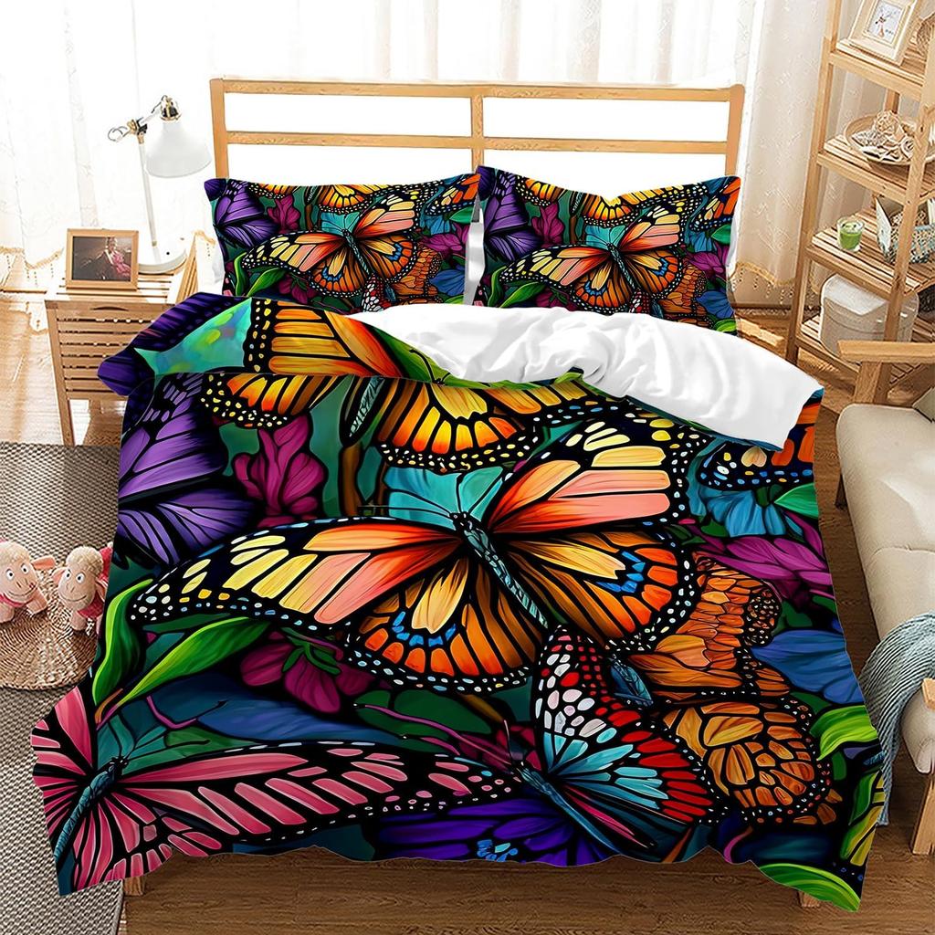 Beautiful Butterfly Duvet Cover Set Twin King Size,Butterfly Floral Print Bedding Set For Girls Women,Boho Style Comforter Cover