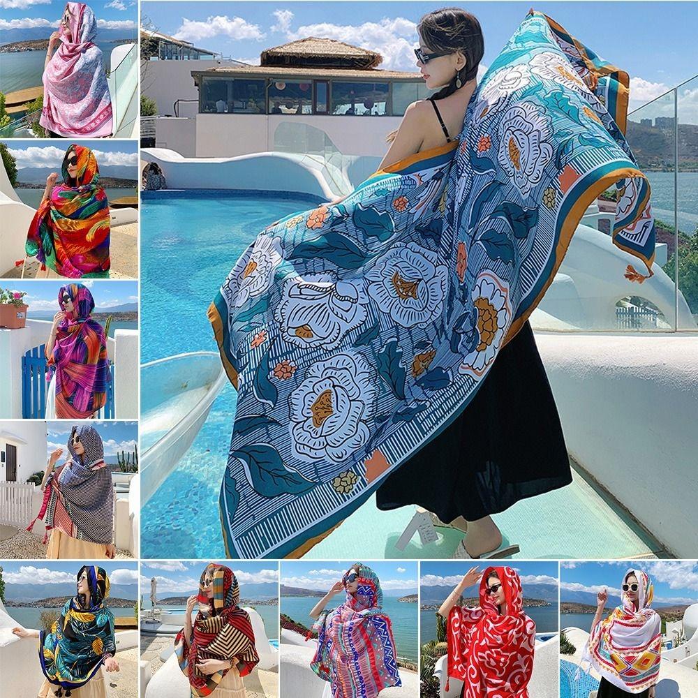 Тонкий шарф-обертка в стиле бохо, пустынные шарфы, дышащая пляжная шелковая шаль для женщин