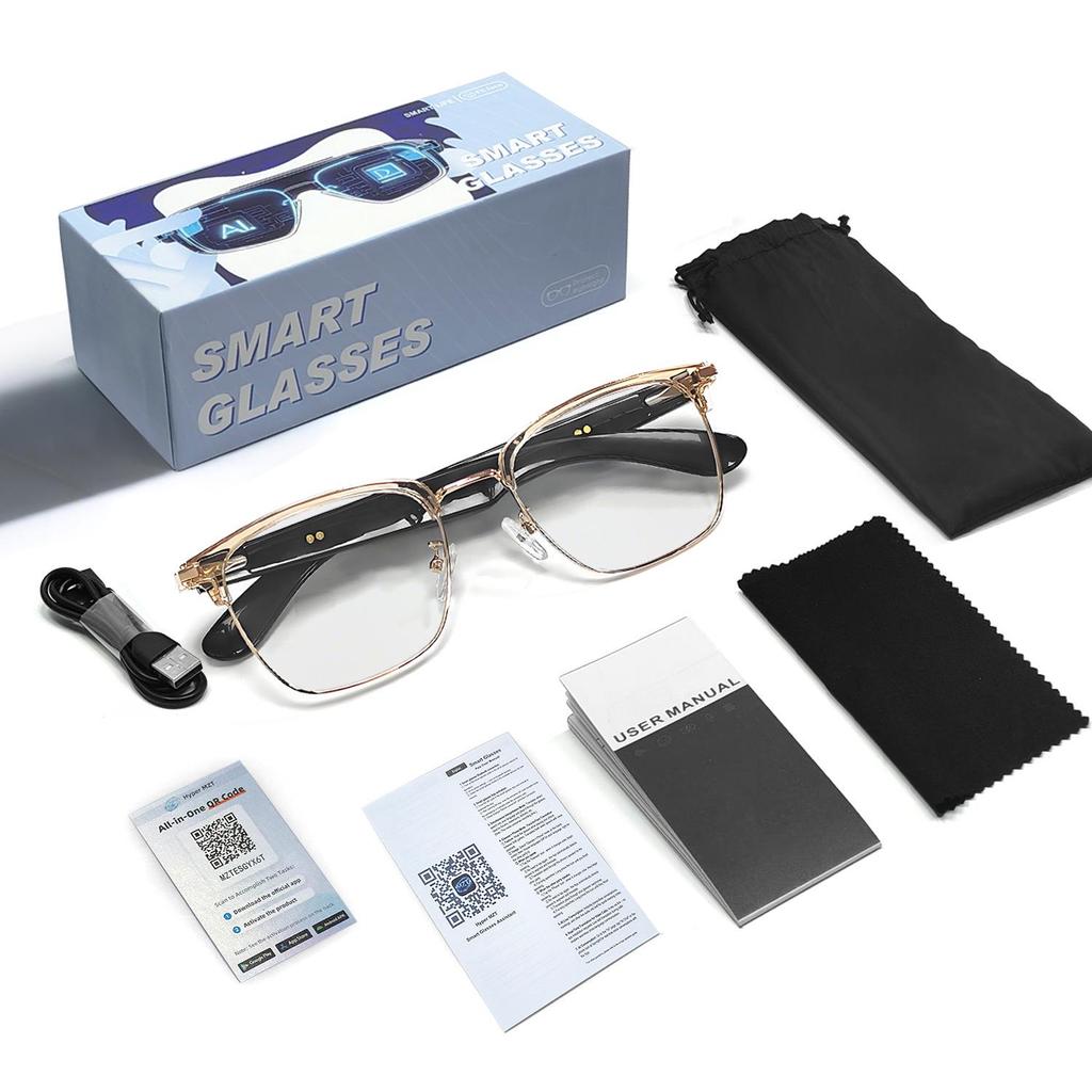 Bluetooth AI Smart Glasses with Metal Spring Hinges for Music & Calls - Black Wireless Technology