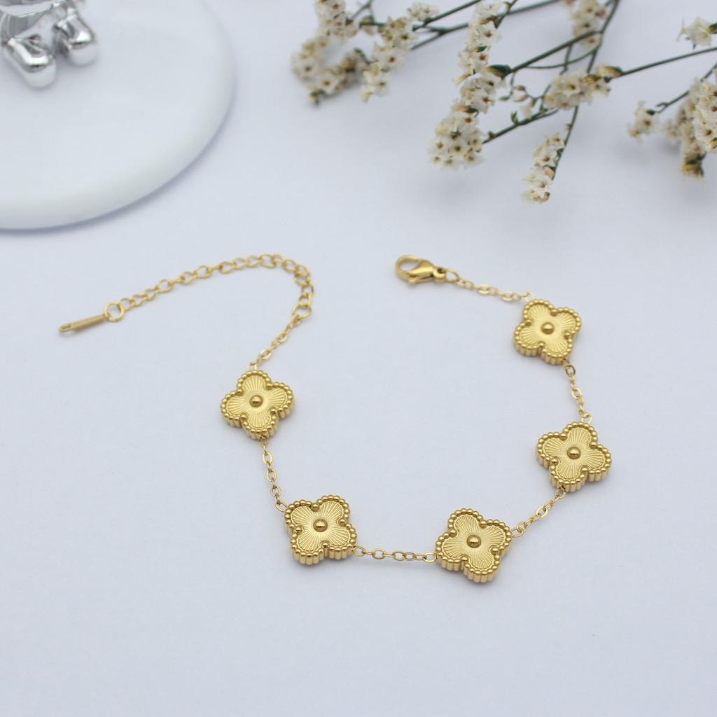 Высококачественный браслет "Четырехлистный клевер - пять цветков", лазерная гравировка, "Счастливый клевер", двусторонний, женский браслет