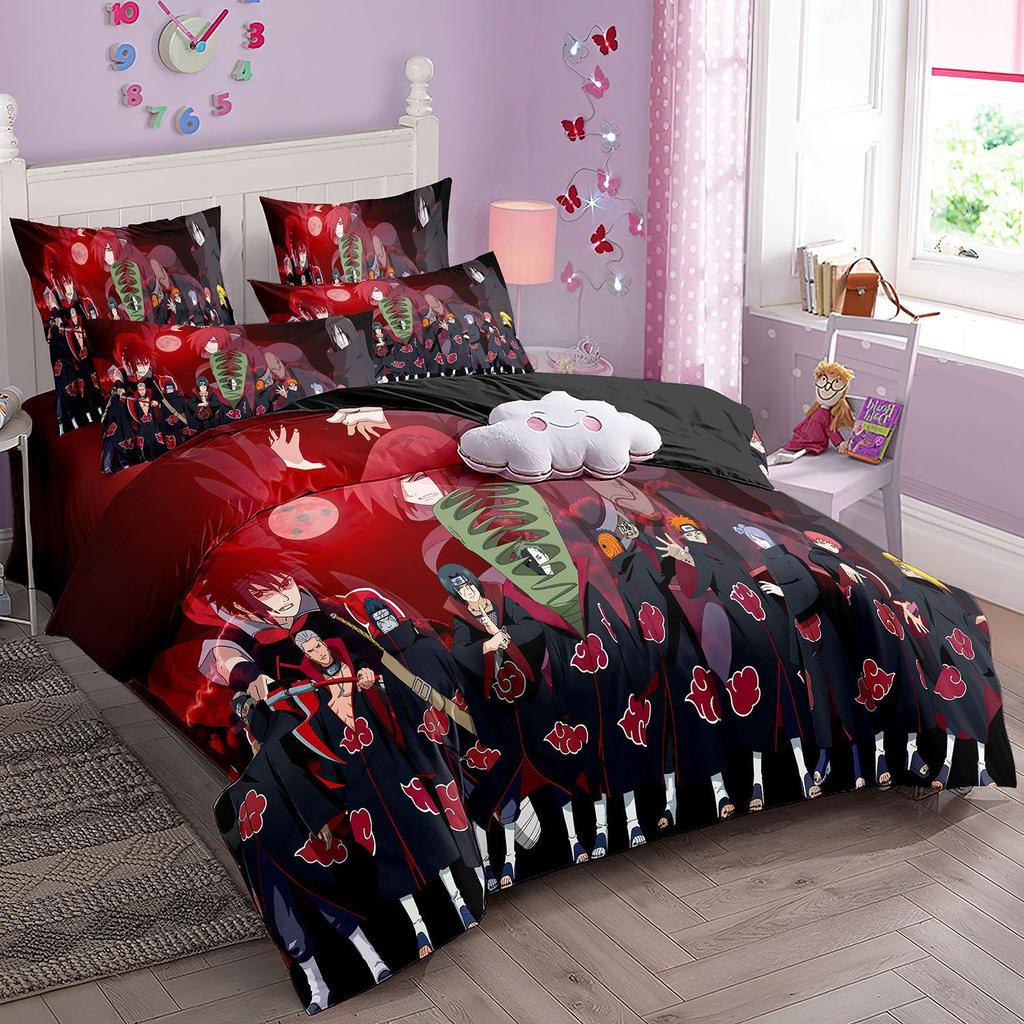 Комплект постельного белья в японском стиле Мультяшный Н-Наруто Пододеяльник Комплект одеяла для кровати Акацуки Саске Узумаки Покрывало для одеяла Наволочка