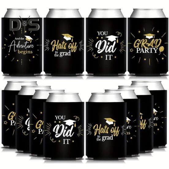 8 шт. охлаждающих чехлов для банок на выпускной, черные и золотые крышки для банок объемом 12 унций, подарок выпускникам 2025 года на выпускной в медицинском колледже