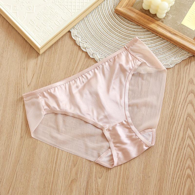 1 Pc Low Waist Sexy Lace Triangle Briefs Silky Smooth and High Elasticity Silk Home Underwear Briefs