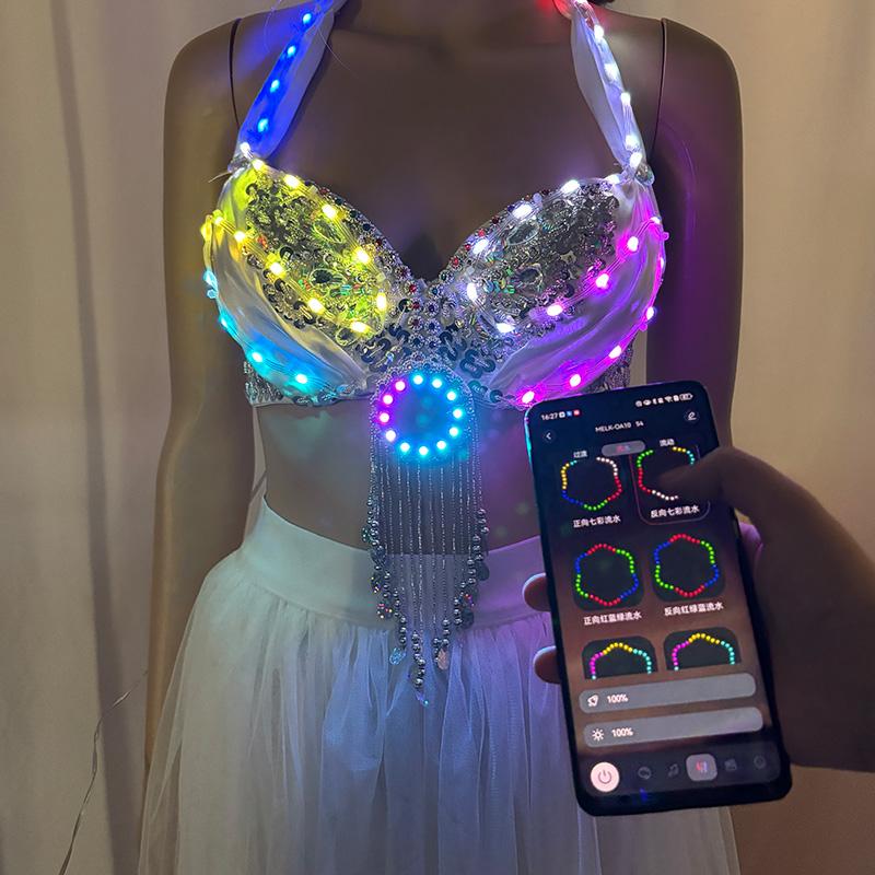 Яркий светящийся LED Бюстгальтер LED Светящийся Бюстгальтер Сексуальное Нижнее Белье Карнавал Хула Танец Живота День Святого Валентина Наряд Костюм для Выступления
