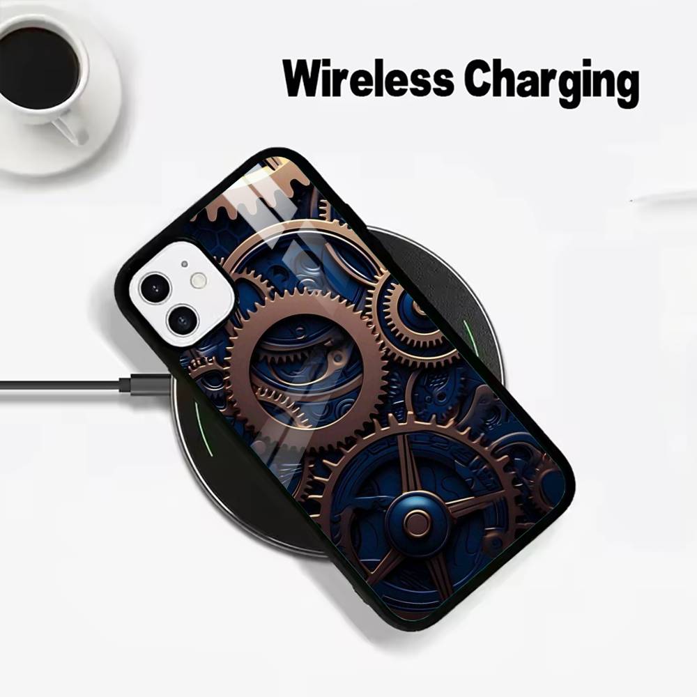 Mechanical Gear Wireless charging phone case compatible with iPhone 17/16/15/14/13/12/11