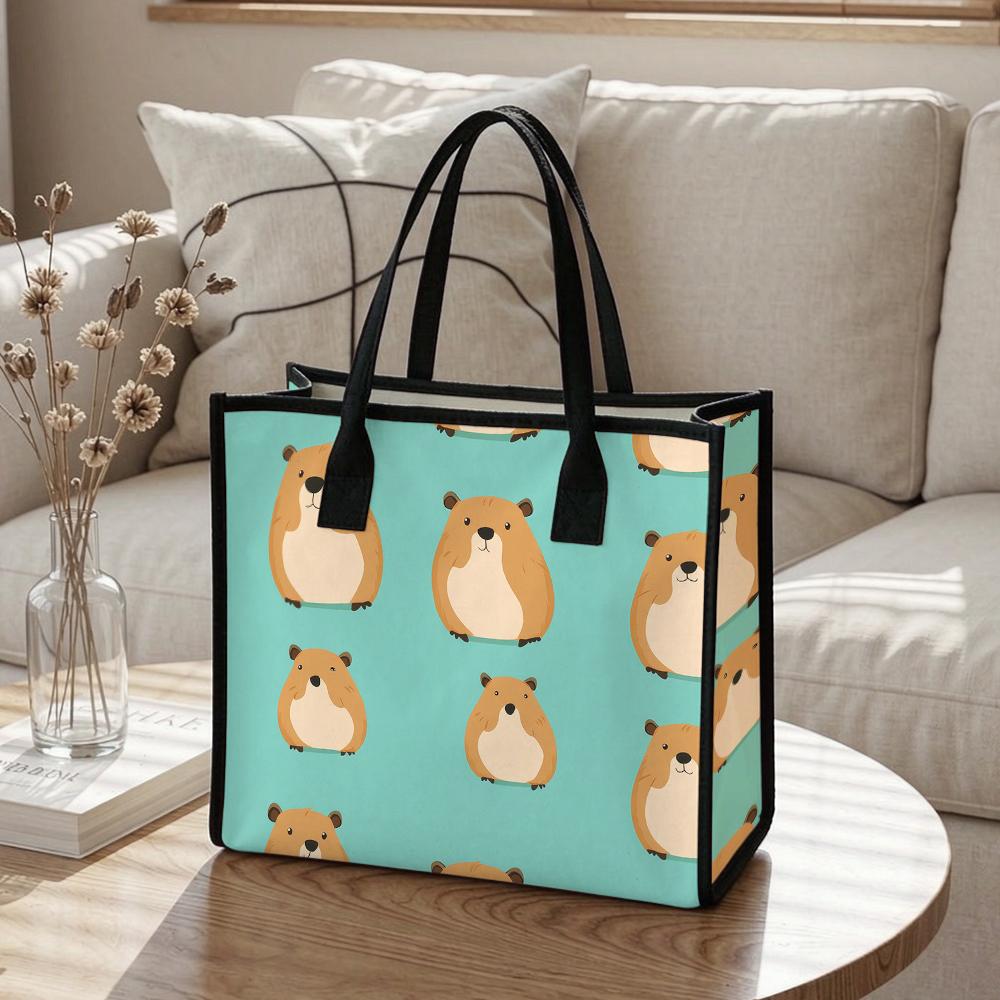 Cute Cartoon Groundhog Printed Tote Bag Large Capacity Daily Use Portable Shoulder Bag for Shopping Outdoor Travel