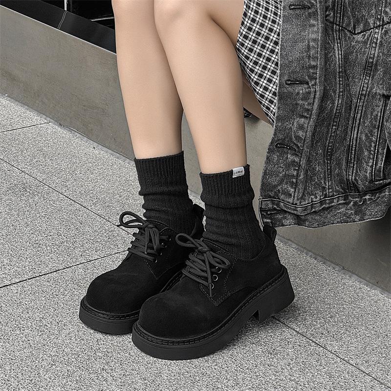 Низкие рабочие туфли, мужские и женские туфли на толстой подошве для повседневной носки, модные туфли Дерби на шнуровке, старые 14706-A