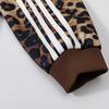 Mens Oversized Stand Collar Leopard Print Baseball Jacket With Embroidered Script Tape Trim - Fall Casual