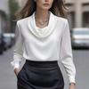 Autumn Fashion Elegant Temperament Solid Color Simple Swing Collar Long Sleeved Women's Blouses & Shirts