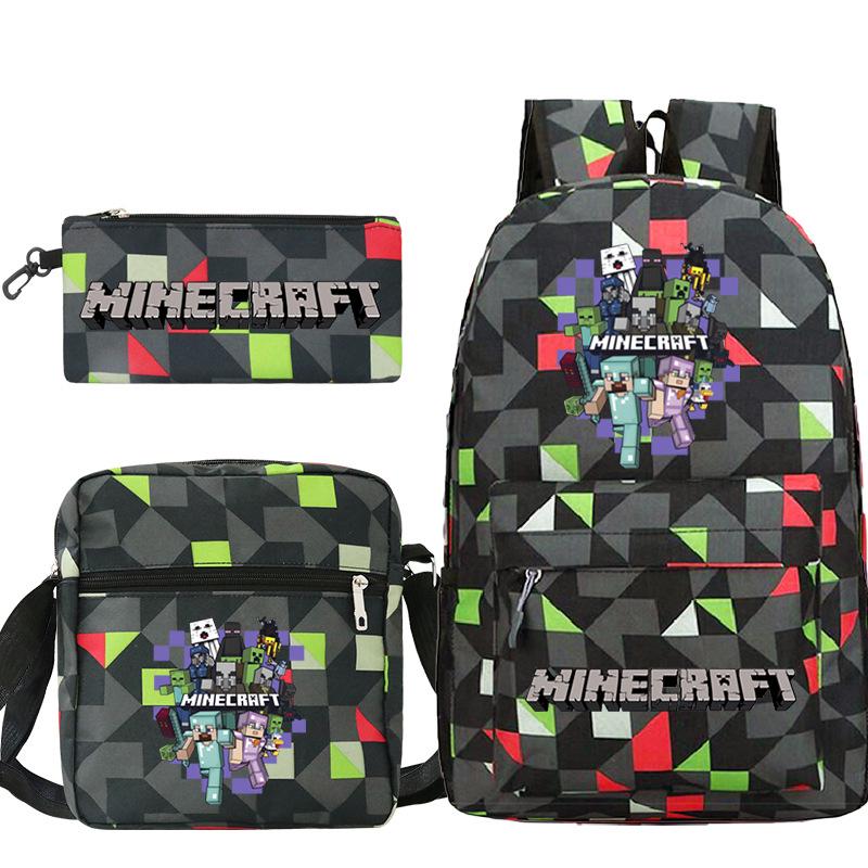 Школьная сумка Minecraft для начальной и средней школы Детский рюкзак Рюкзак Сумка через плечо Пенал Набор из трех предметов