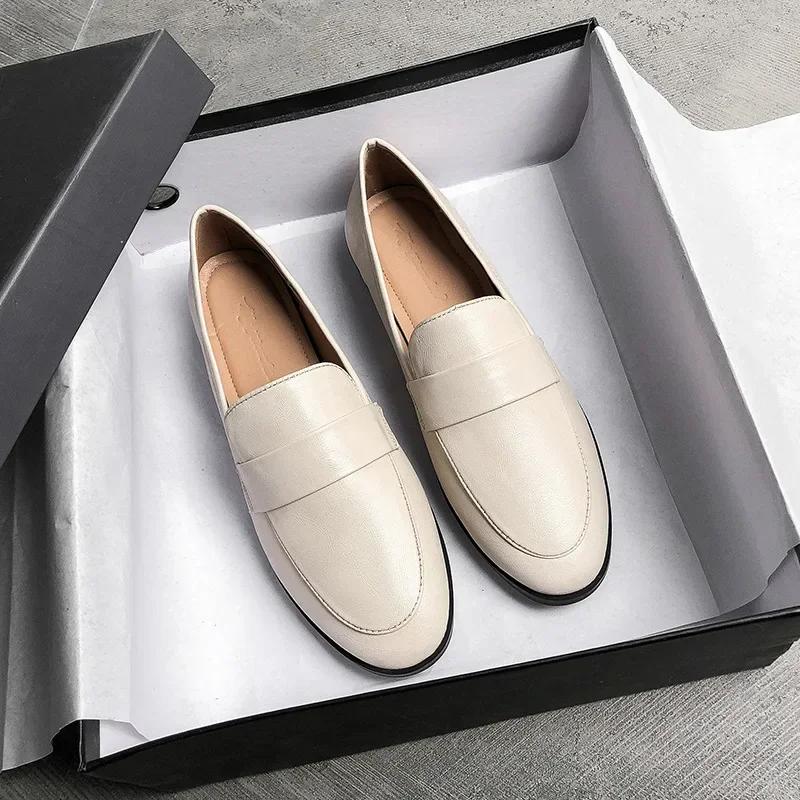 Модные женские кожаные туфли в британском стиле в стиле ретро, осенние повседневные лоферы на плоской подошве, модные туфли для офиса с круглым носком Zapatillas Mujer