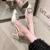 2025 New Fashion High Heel Shoes Women  Pointed Toe Shoes Dresses Sandals Summer Women Elegant Sex Appeal Rhinestone Sandal