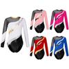 Girls Long Sleeve Dance Leotard Round Neck Bronzing Cloth Patchwork Hollow Back Rhinestone Design