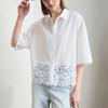 White Lapel Seven-quarter Sleeve Hollow Embroidered Shirt Women's Summer New Top