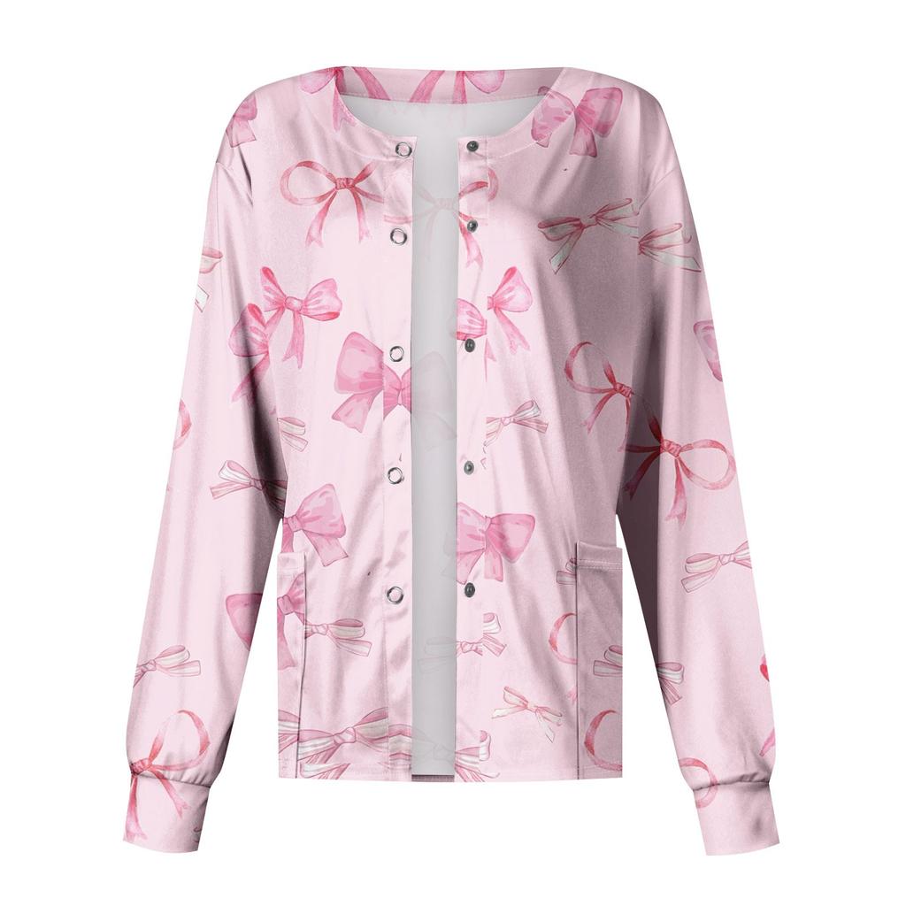 Женский повседневный однобортный кардиган с длинным рукавом и принтом в виде банта