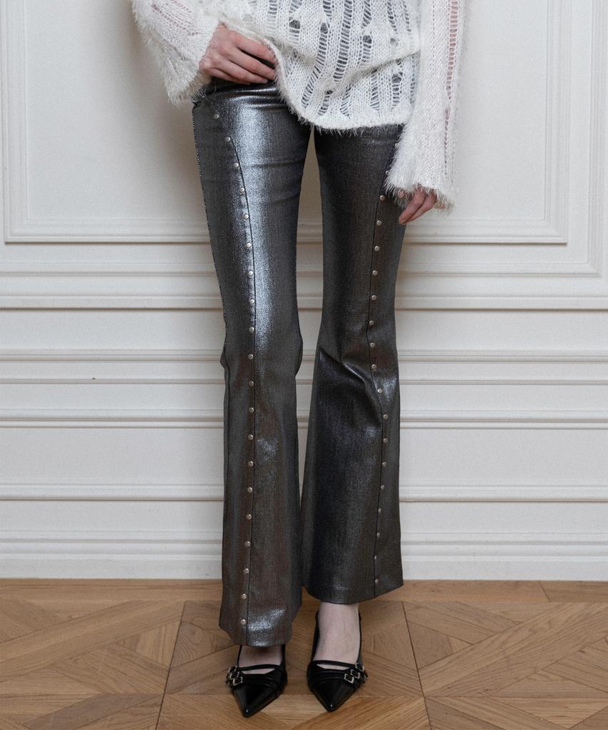 THEPORTA Line Stud Boot Cut Pants, Silver