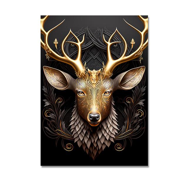 Металлическая Скульптура Король Горилла Холст Живопись Принт Золотой Лев Тигр Олень Бык Постер Искусство Статуя Животного Картина Украшение Стен