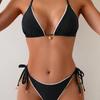 Solid Color Lace Hem Tie Sexy Bikini Split Swimsuit Women