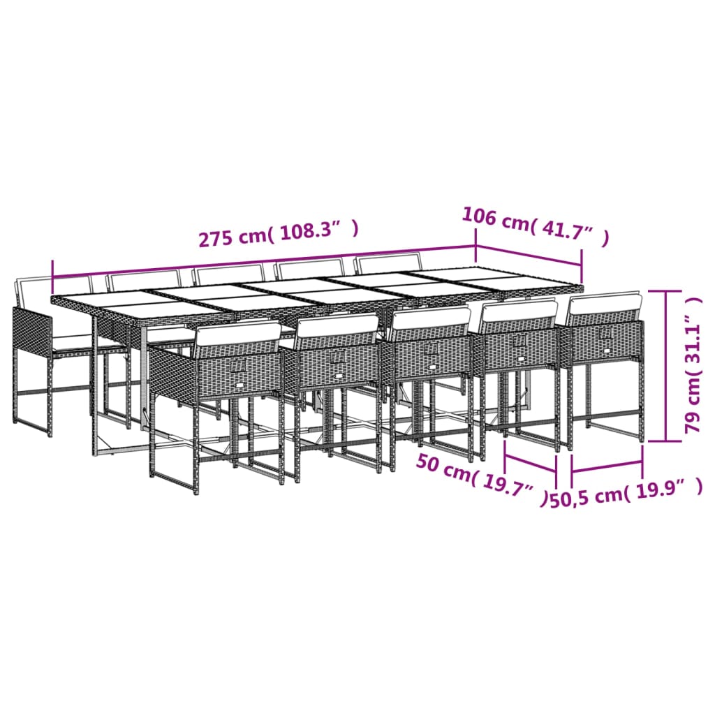11 Piece Outdoor Dining Set with Cushions Beige Poly Rattan