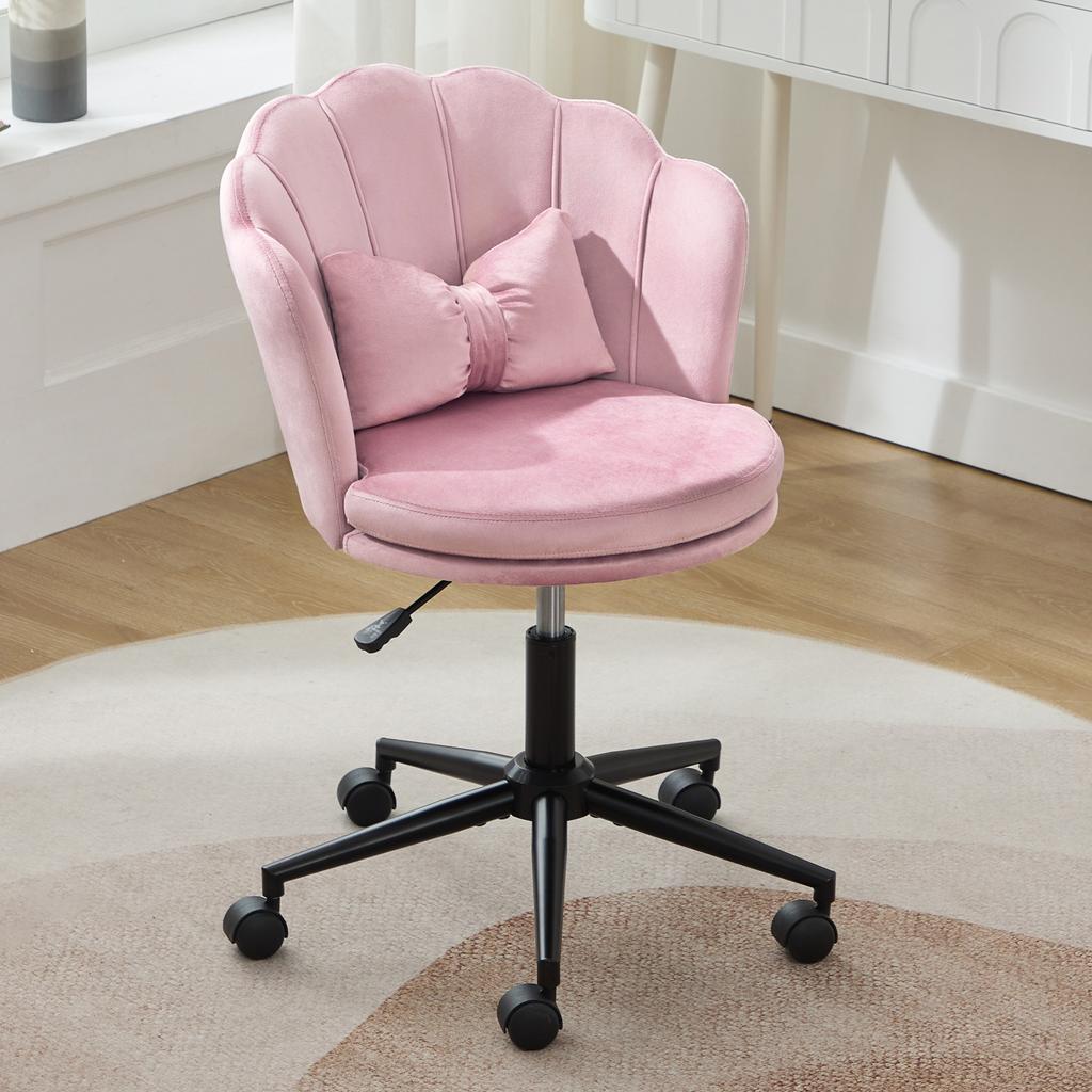 Modern Design: Dressing Chair, Office Chair, Petal-Shaped Backrest, Butterfly-Shaped Lumbar Cushion, Height-Adjustable, Soft Seat Cushion.