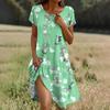 Short Sleeve Boho Dress For Women Casual Loose Fit Summer Sundress Floral Print Dress With Pockets