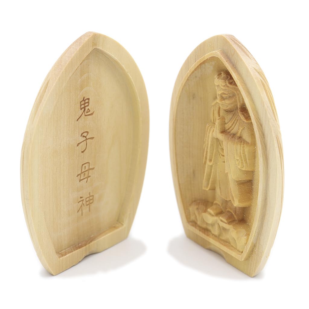 Special Buddhist Statue Kishimojin Incense Holder Buddha Guardian Deity for Safe Childbirth and Safe Childbirth Width Boxwood Wood Carving 17575