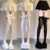 Women's Summer Thin Velvet Bowknot Ribbon JK Thigh High Stockings Sweet Lolita Princess Style Solid Color Sheer Overknee Socks