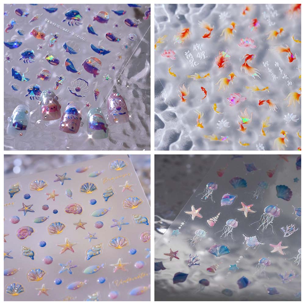Ракушки Океан Наклейки для ногтей Украшения для ногтей Дельфин Океан Красочные наклейки для ногтей Океан Женщины