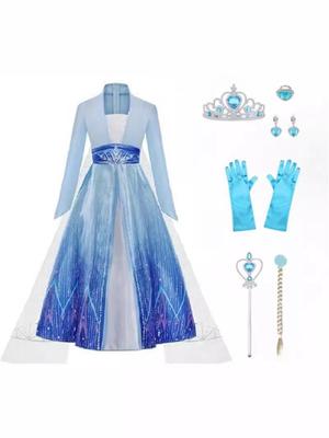 Платье принцессы Эльзы из «Холодного сердца 2» с длинными рукавами, накидкой и юбкой из тюля