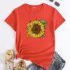 Summer Round Neck Sunflower Pattern Printed Top Fashionable Casual Short Sleeved Women's Pure Cotton T-shirts