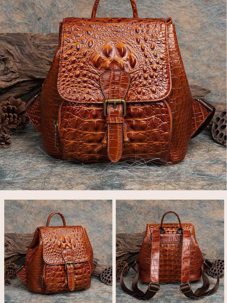 Johnature Винтажный женский рюкзак из натуральной кожи с тиснением под крокодила, многоцелевые дорожные сумки из воловьей кожи для отдыха